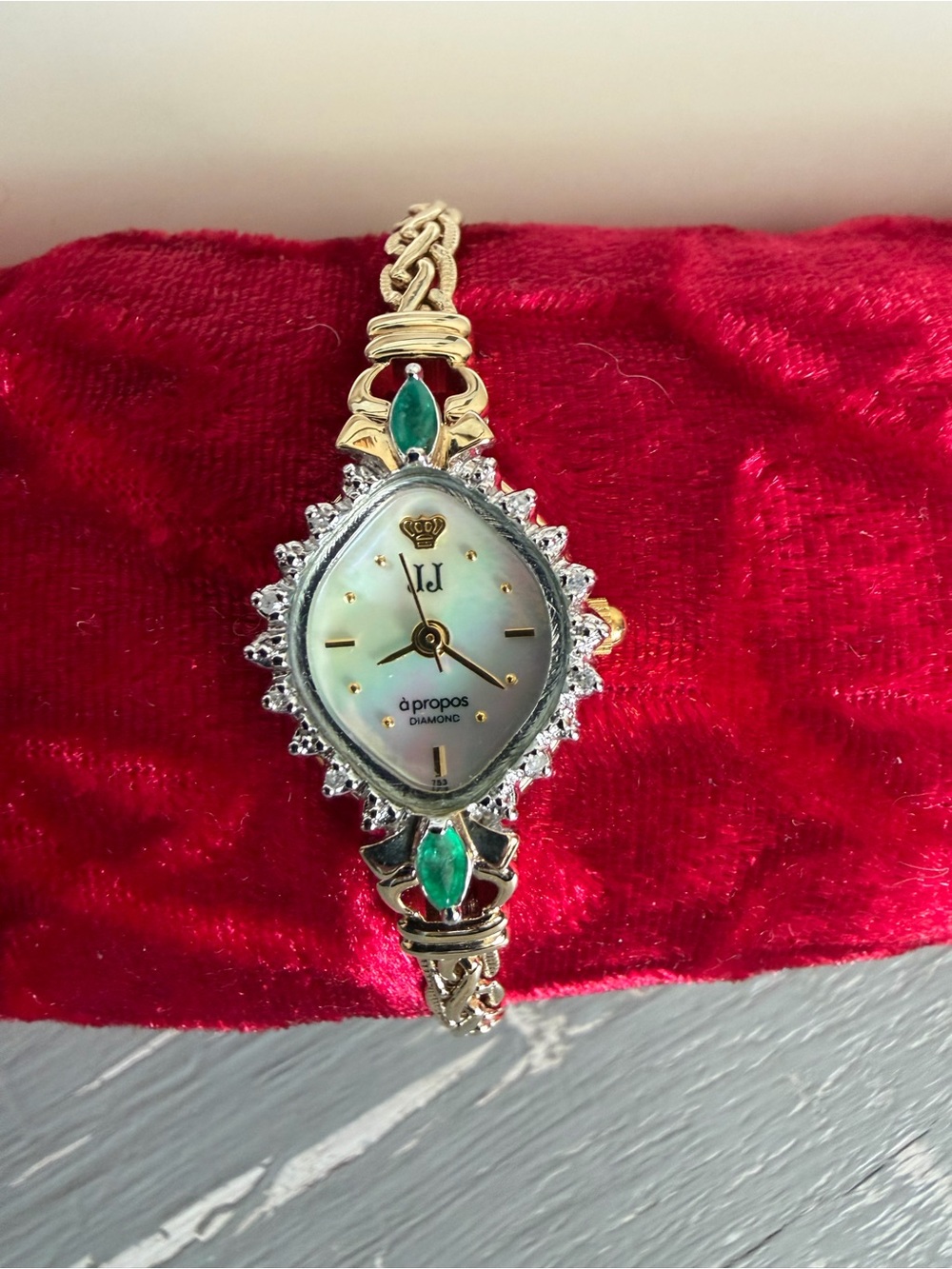 Vintage Jules Jurgenson Emerald and Diamond Accent Ladies Watch